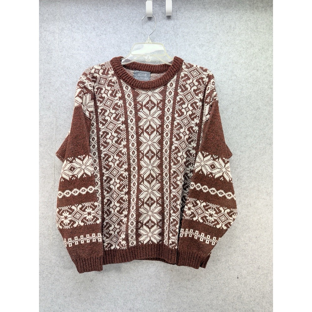 Le Tigre Men's Sweater Red/Orange & Cream Size Medium USA Made